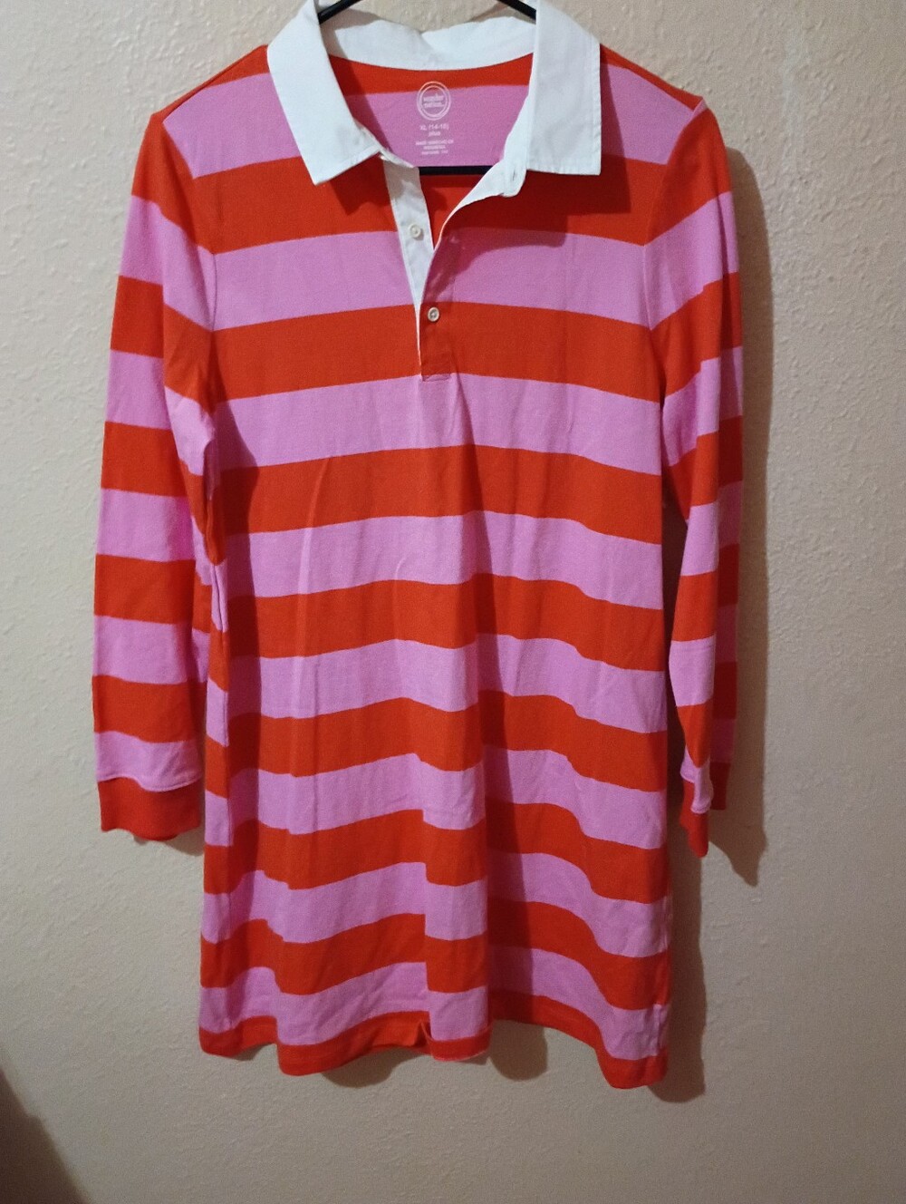 Girls Size XL wonder nation Red and Pink Striped Polo Dress